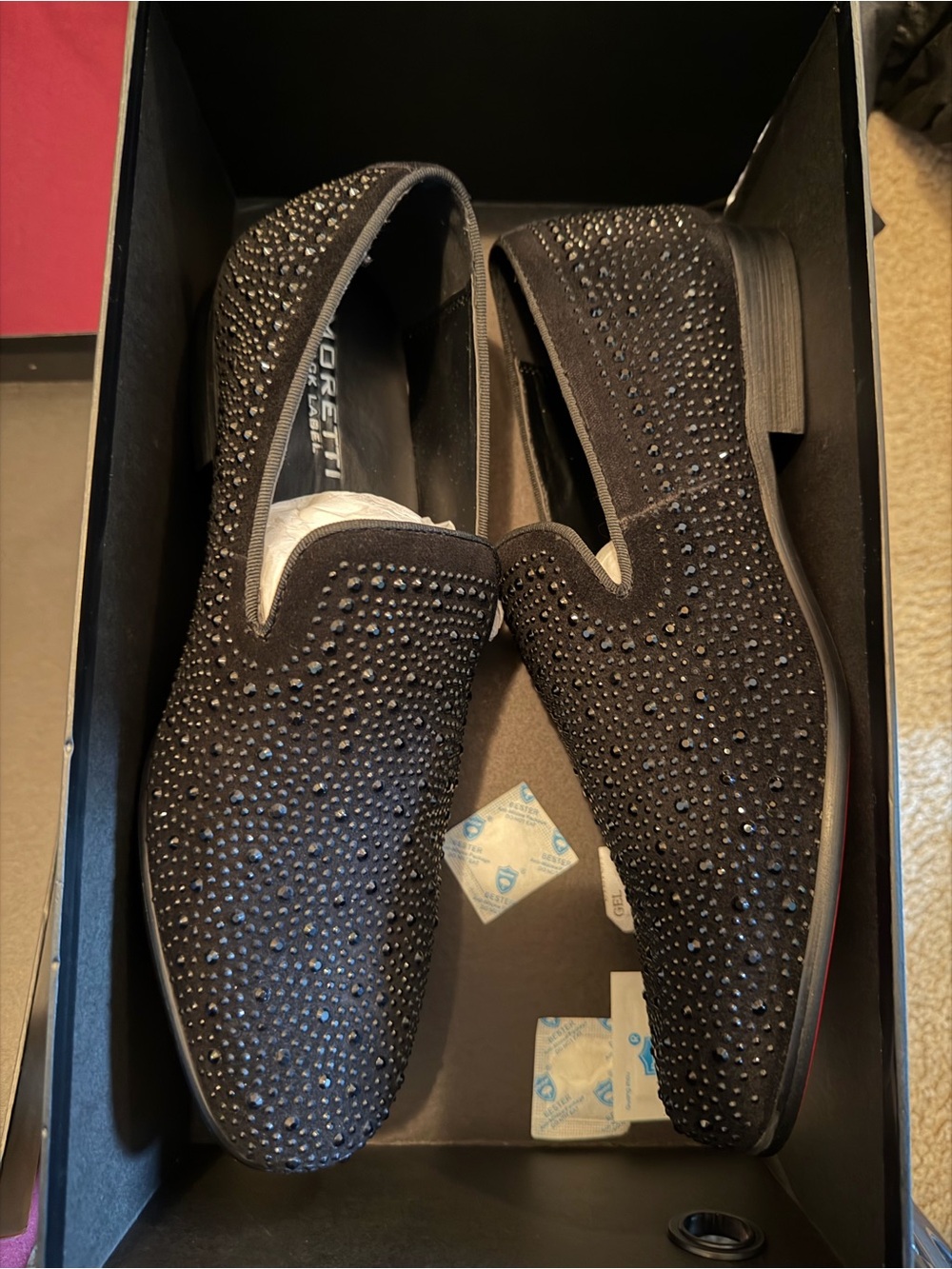 Men's Black Crystal-Embellished Slip-On Dress Shoes
